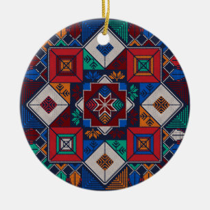 Traditional Palestine Embroidery tatreez  colorful Ceramic Ornament