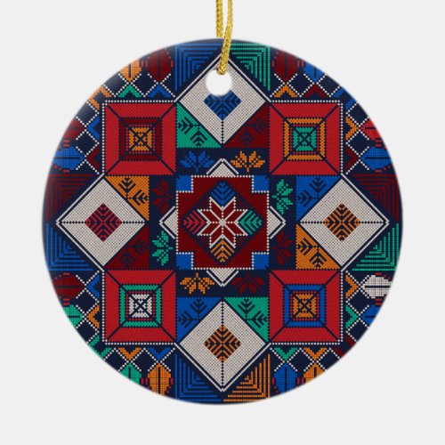 Traditional Palestine Embroidery tatreez  colorful Ceramic Ornament