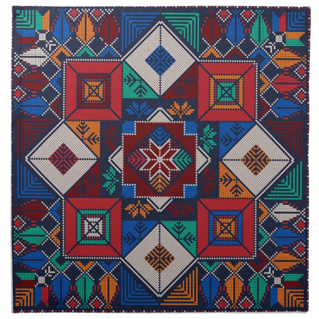 Traditional Palestine Embroidery tatreez  colorful Cloth Napkin (Front)