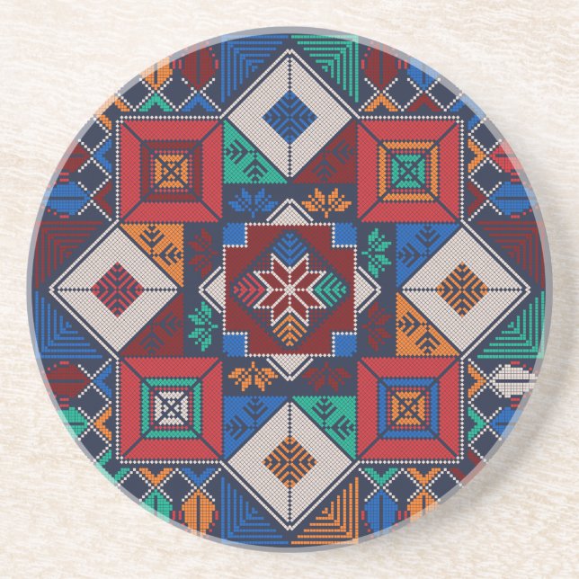 Traditional Palestine Embroidery tatreez  colorful Coaster (Front)