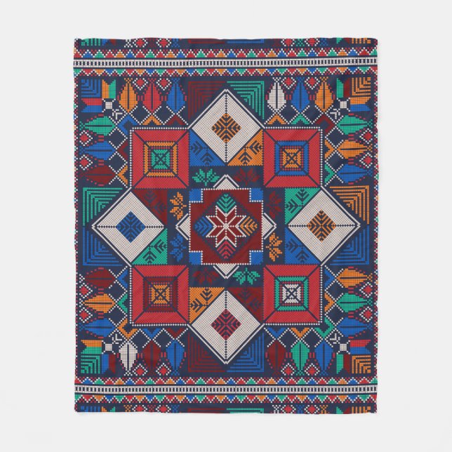 Traditional Palestine Embroidery tatreez  colorful Fleece Blanket (Front)