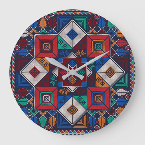 Traditional Palestine Embroidery tatreez colorful Large Clock