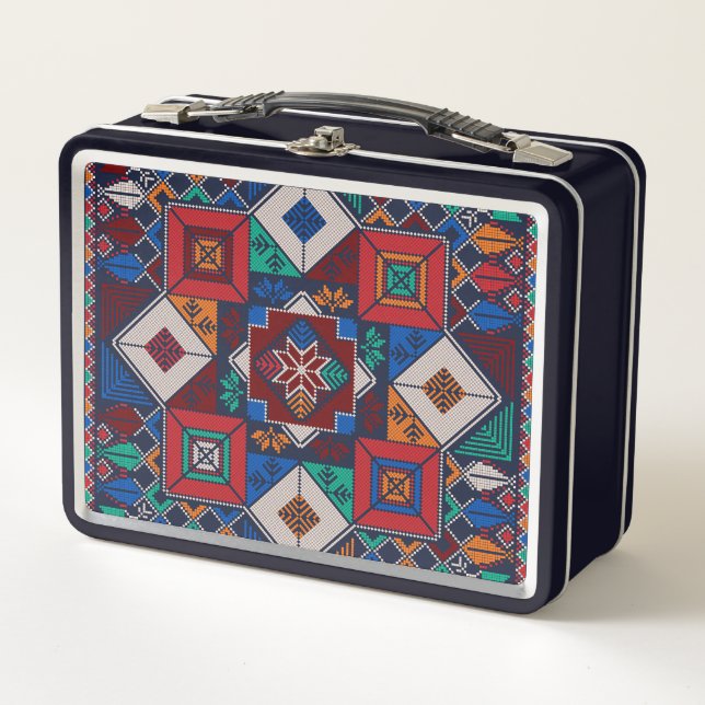 Traditional Palestine Embroidery tatreez  colorful Metal Lunch Box (Front)