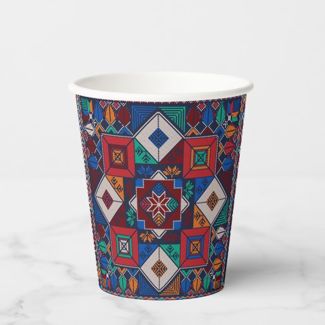 Traditional Palestine Embroidery tatreez  colorful Paper Cups (Front)