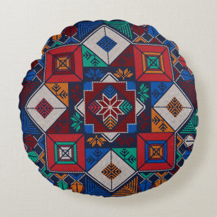 Traditional Palestine Embroidery tatreez colorful Round Pillow