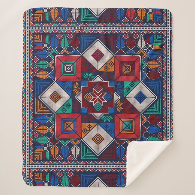 Traditional Palestine Embroidery tatreez  colorful Sherpa Blanket (Front)