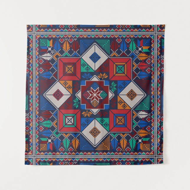 Traditional Palestine Embroidery tatreez  colorful Tapestry (Front)