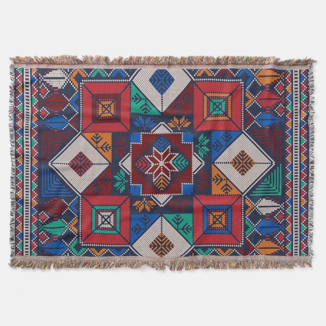 Traditional Palestine Embroidery tatreez  colorful Throw Blanket (Front)