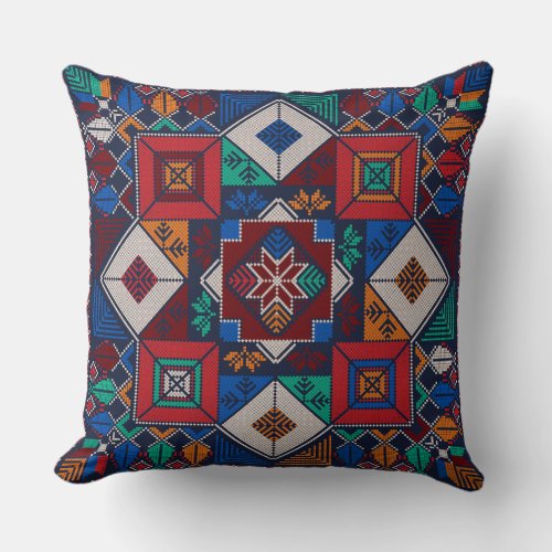 Traditional Palestine Embroidery tatreez  colorful Throw Pillow