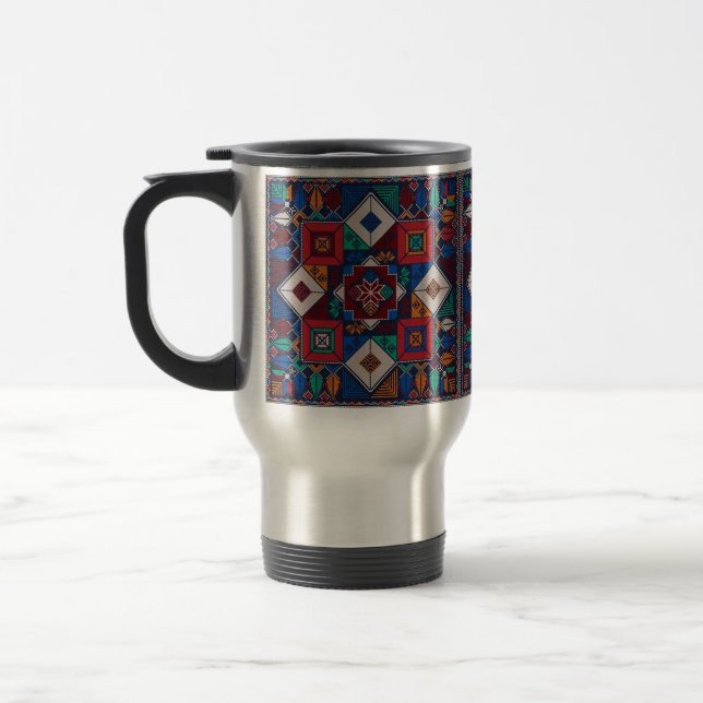 Traditional Palestine Embroidery tatreez  colorful Travel Mug (Left)