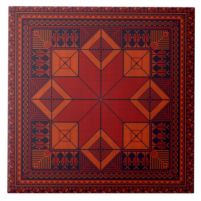 Traditional Palestine Embroidery tatreez Pattern   Ceramic Tile (Front)
