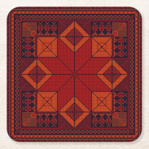 traditional Palestine Embroidery Tatreez Pattern  Square Paper Coaster