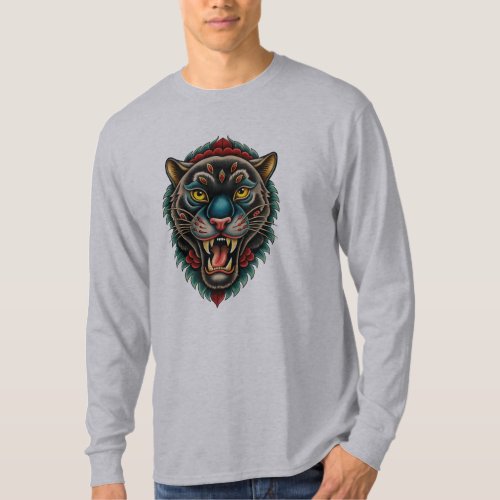 Traditional Panther Roar Tattoo Design T_Shirt