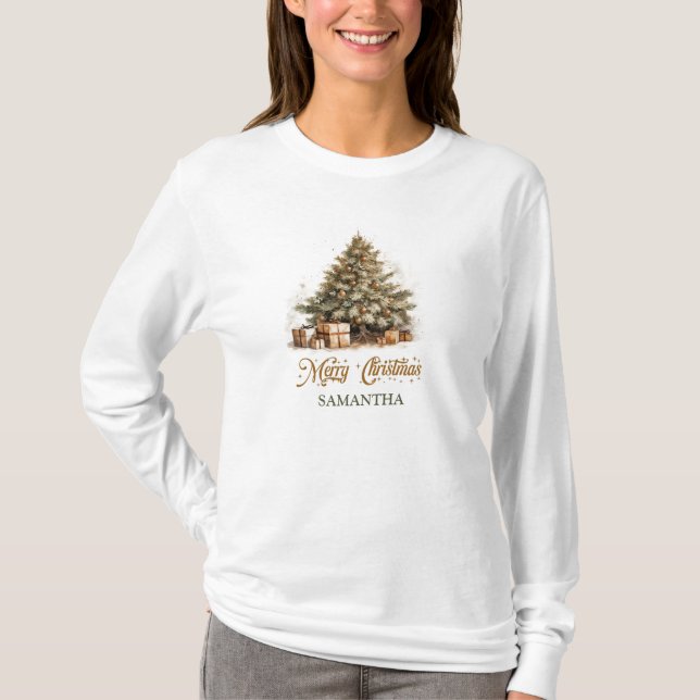 Traditional pastel green and ivory Christmas tree  T-Shirt (Front)