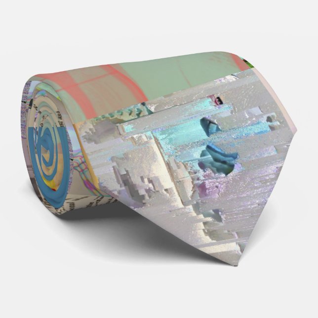 Traditional Patchwork Geometric Glitch Mosaic Neck Tie (Rolled)