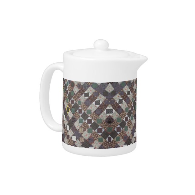 Traditional Patchwork Quilt Design Vintage Fabric Teapot (Left)