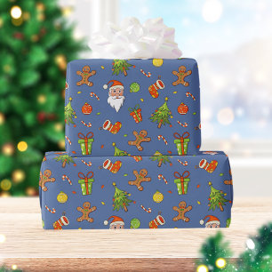 Traditional Pattern Christmas Blue Wrapping Paper