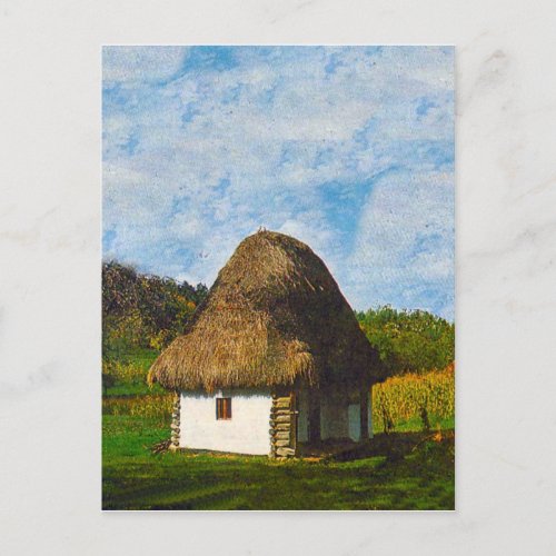 Traditional peasant thatched cottage postcard