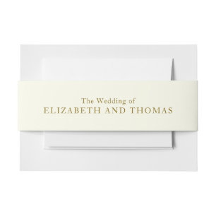 Traditional  personalize gold and ivory wedding invitation belly band