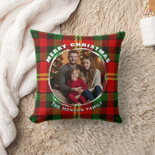 Traditional Personalized Family Photo Plaid  Throw Pillow (Blanket)