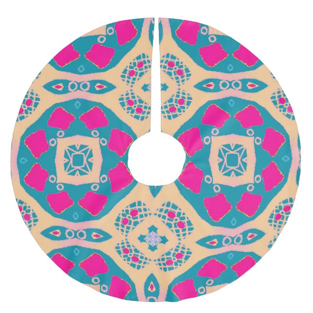 Traditional, Peruvian patchwork, tile pattern Brushed Polyester Tree Skirt (Front)