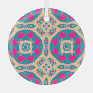 Traditional, Peruvian patchwork, tile pattern Glass Ornament