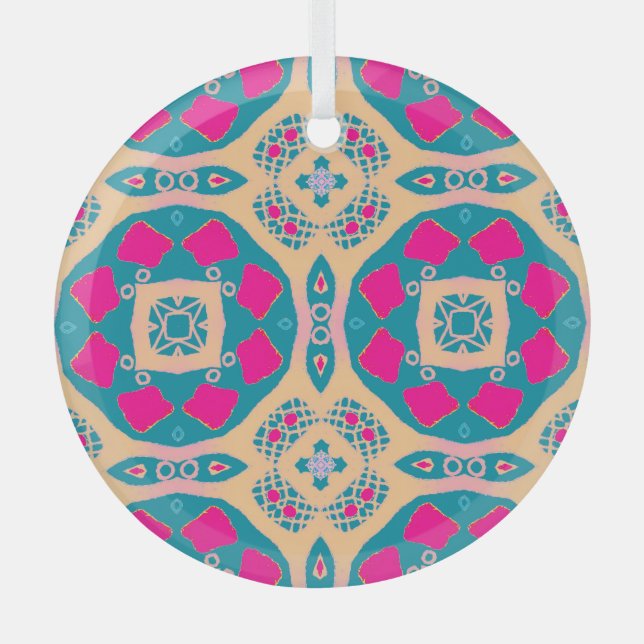 Traditional, Peruvian patchwork, tile pattern Glass Ornament (Front)