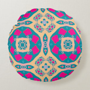 Traditional, Peruvian patchwork, tile pattern Round Pillow