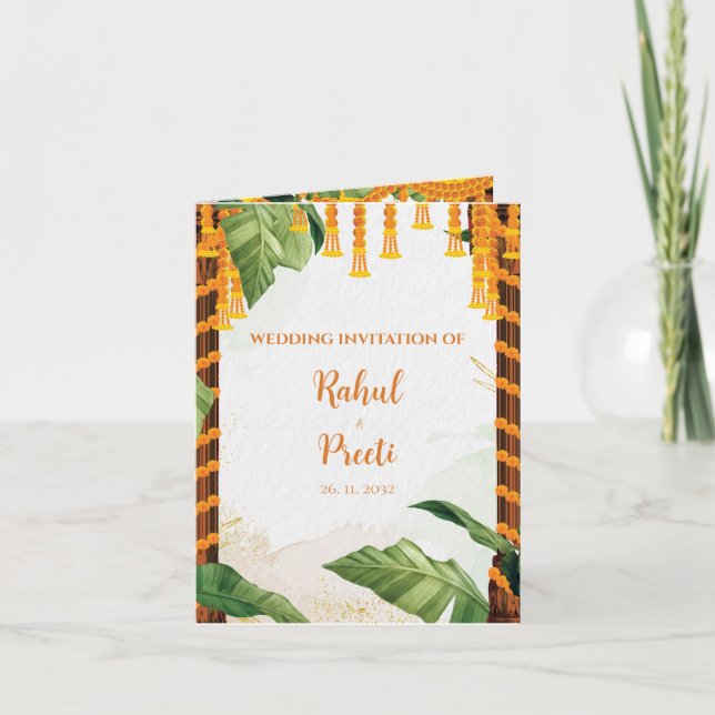 Traditional Photo Hindu Ganesh Indian Wedding Invitation (Front)