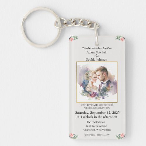 Traditional Photo Wedding Invite Keychain