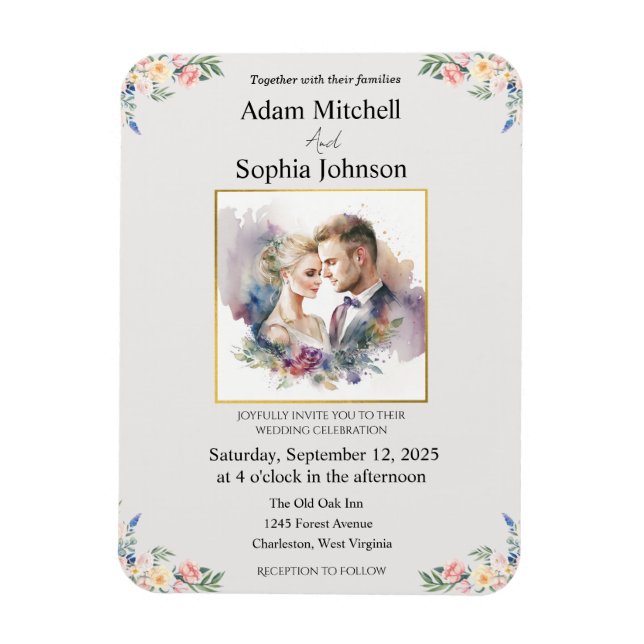 Traditional Photo Wedding Invite Magnet (Vertical)