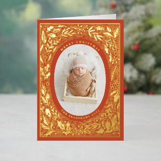 Traditional Pine and Holly Photo Foil Holiday Card