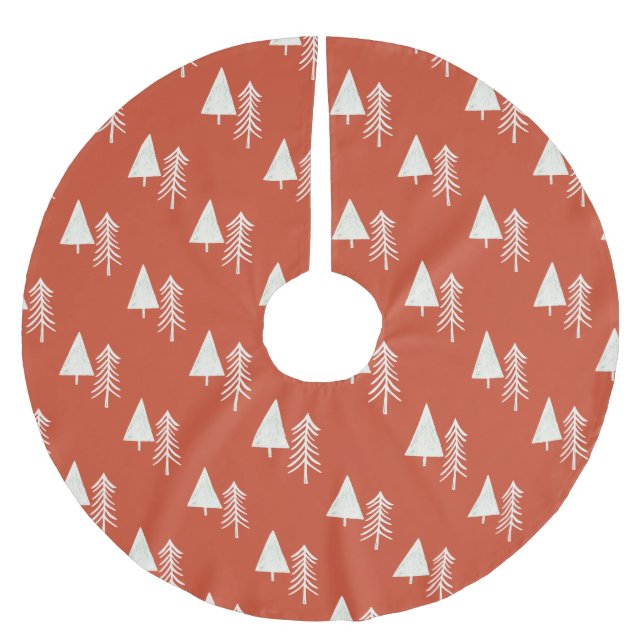  Traditional Pine Trees Red Brushed Polyester Tree Skirt (Front)