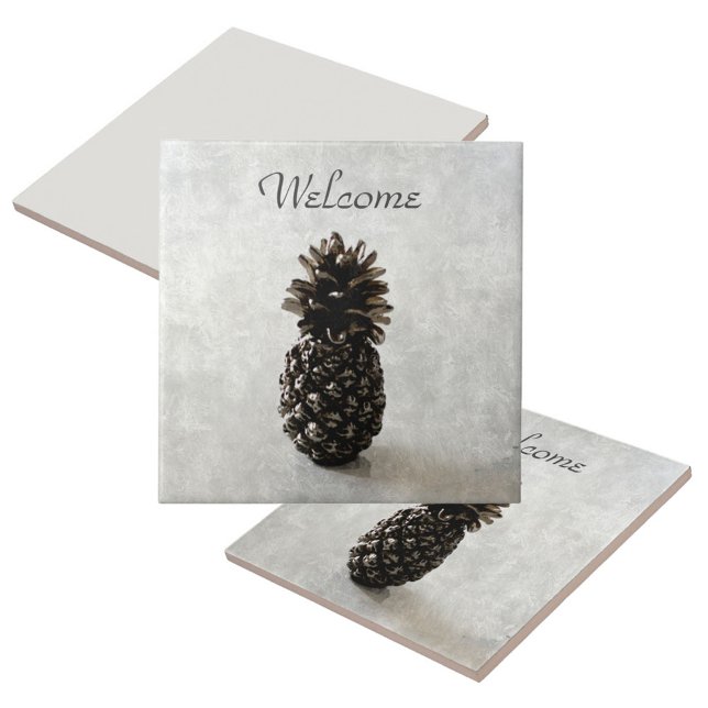 Traditional Pineapple Welcome Gray Ceramic Tile (Creator Uploaded)
