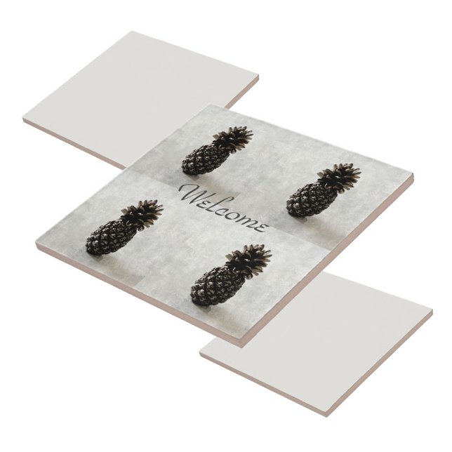 Traditional Pineapples Welcome Gray Ceramic Tile (Creator Uploaded)