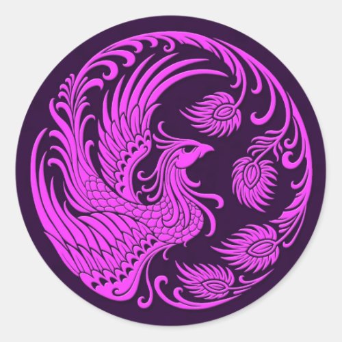 Traditional Pink and Purple Phoenix Circle Classic Round Sticker