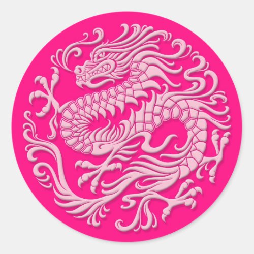 Traditional Pink Chinese Dragon Circle Classic Round Sticker