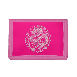 Traditional Pink Chinese Dragon Circle Trifold Wallet