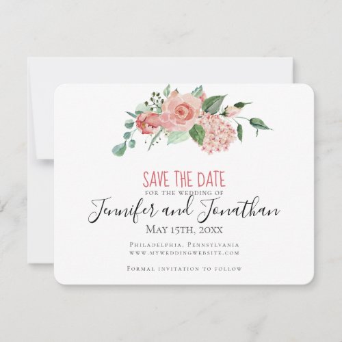 Traditional Pink Rose Floral Save the Date Wedding