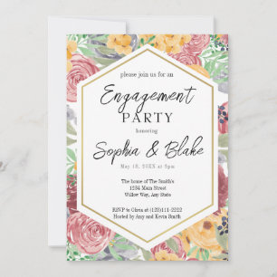 Traditional Pink & Yellow Floral Engagement Party  Invitation