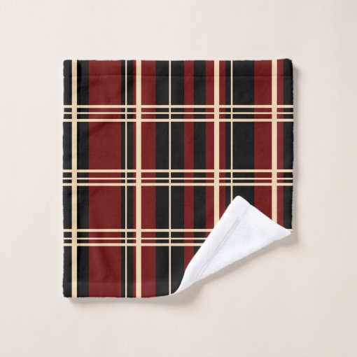 Traditional Plaid Black, Butter Cream, Dark Red Bath Towel Set Zazzle