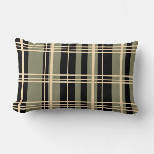 Traditional Plaid Black, Butter Cream, Sage Green  Lumbar Pillow
