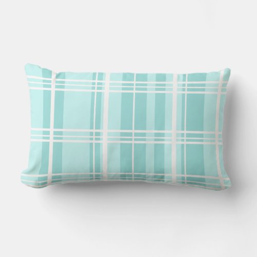 Traditional Plaid Blue Shades with White   Lumbar Pillow