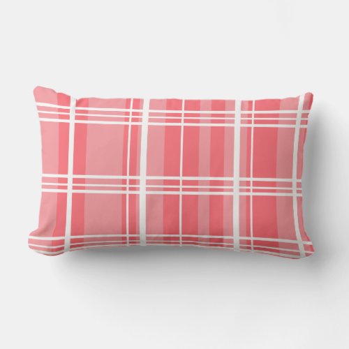 Traditional Plaid Coral  Bubblegum with White    Lumbar Pillow