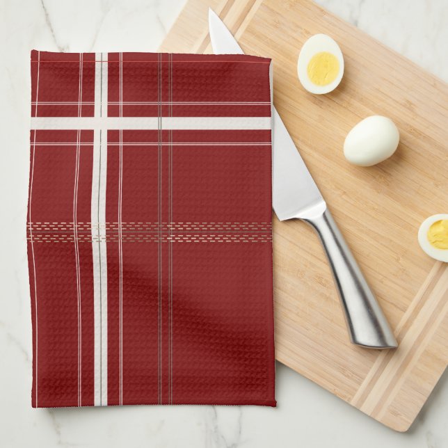 Traditional Plaid Cozy Cabin Burgundy Christmas Kitchen Towel (Quarter Fold)