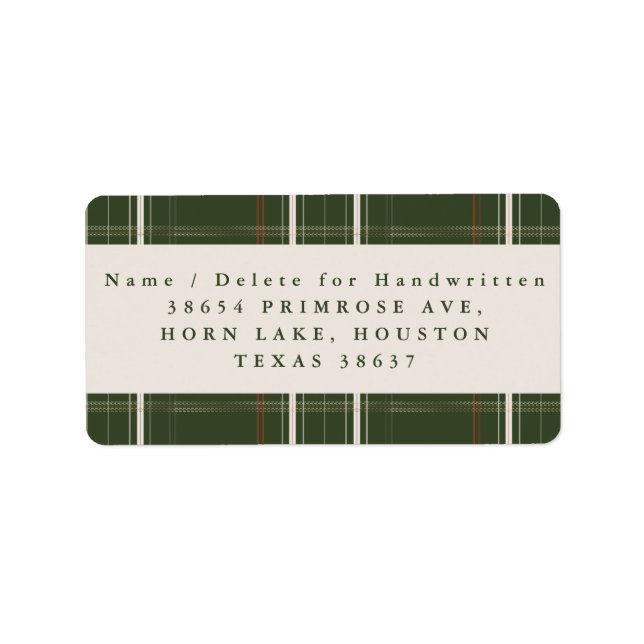 Traditional Plaid Cozy Cabin Deep Green Address Label (Front)