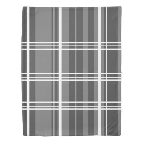 Traditional Plaid Gray Shades with White  Duvet Cover