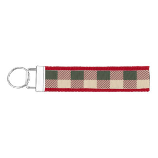 Traditional plaid green red and beige wrapping wrist keychain