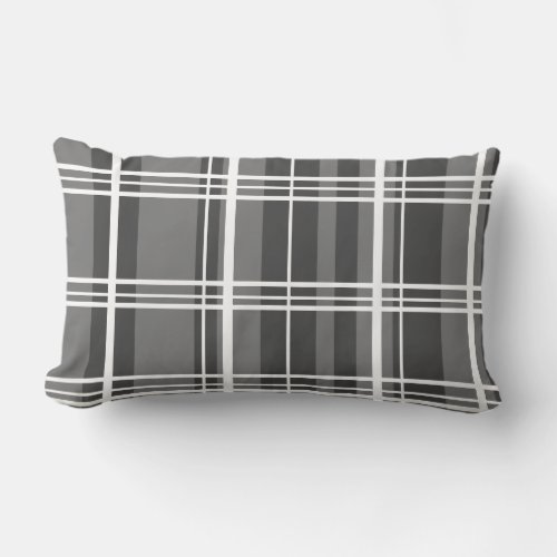 Traditional Plaid Grey Shades with White   Lumbar Pillow