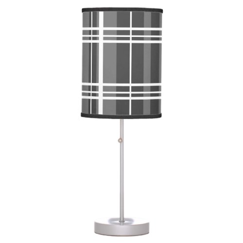 Traditional Plaid Grey Shades with White   Table Lamp